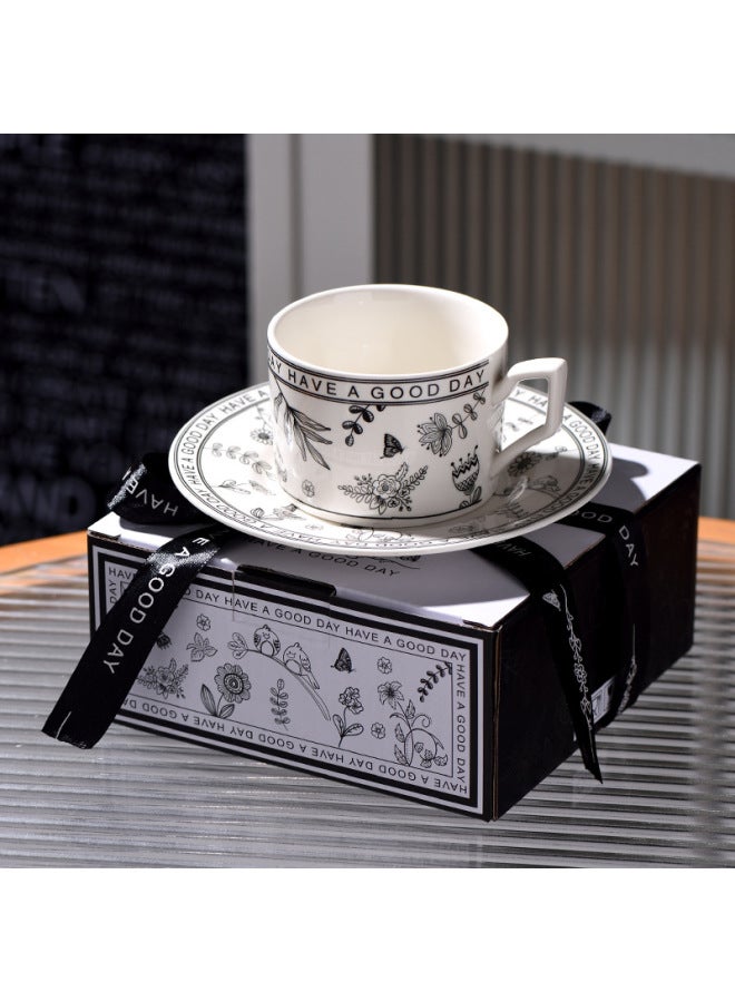 عام مجموعة فناجين و صحون قهوة فرنسي عتيق أسود وأبيض، علبة هدية فاخرة، هدية فاخرة نادرة - Image 1